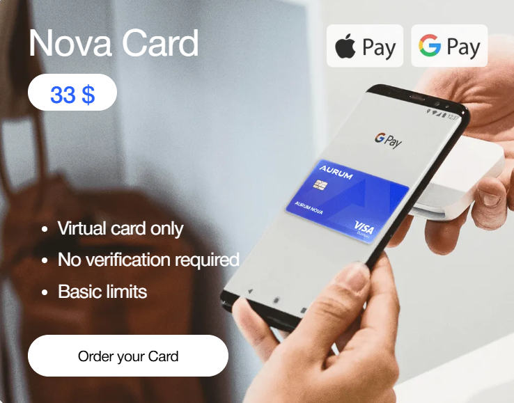 AURUM Nova Visa Card — entry-tier crypto debit card, $33 activation